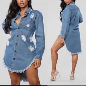 Fashion Nova denim distressed casual shirt dress